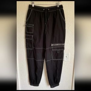 Hot Topic Jogger Pants Women's Large Relaxed Cargo Zippers Black Gothic Punk